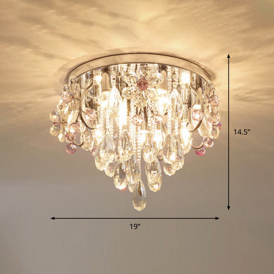 Modern Ceiling Mount Light with Crystal Teardrops and Chrome Finish for Bedrooms