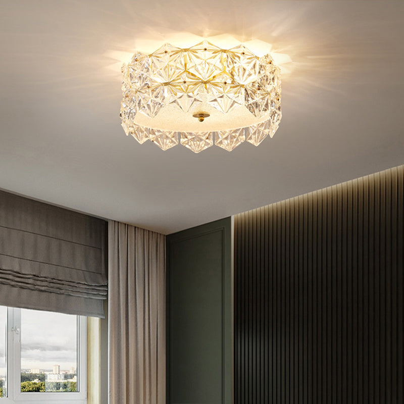 Minimalistic Hexagonal Glass Flush Mount Ceiling Light for Living Room