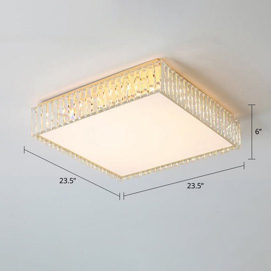 Geometric Crystal Led Flushmount Ceiling Light With Simple Champagne Style / 23.5 Square Plate