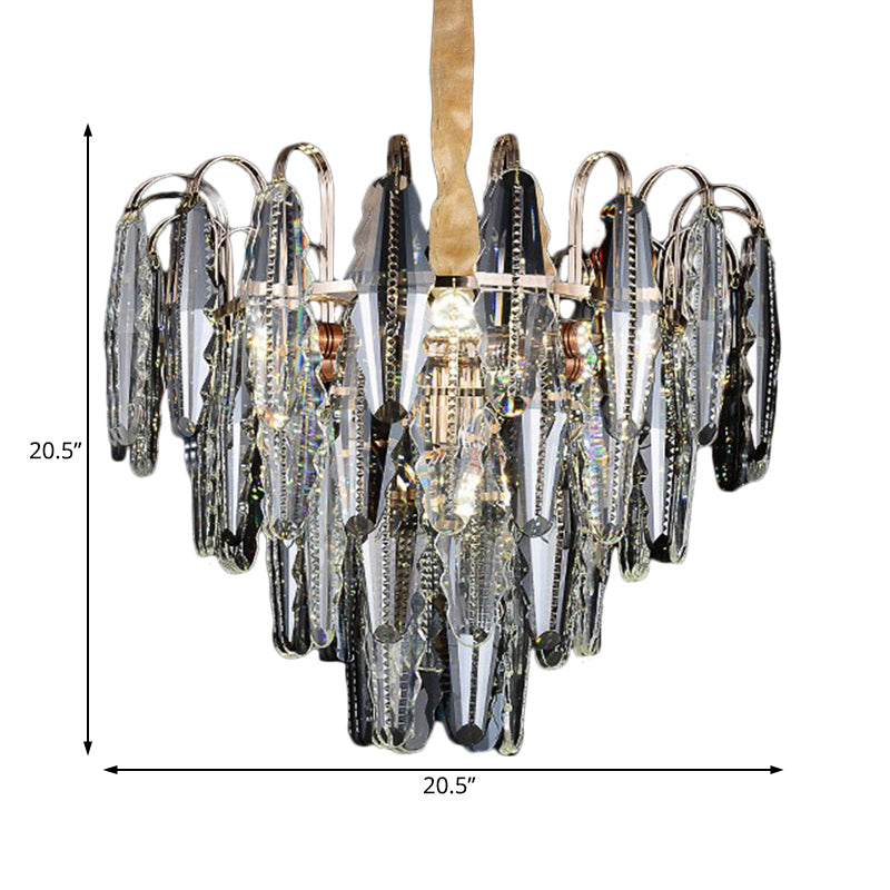 Lustre de chambre contemporain en forme de saule - Suspension de plafond multi-lumières en cristal transparent