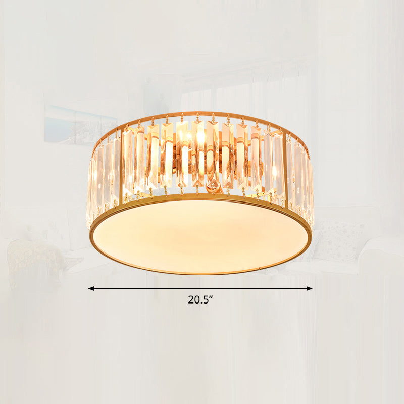 Minimalist Crystal Drum Ceiling Lamp - Bedroom Flush Mount Light