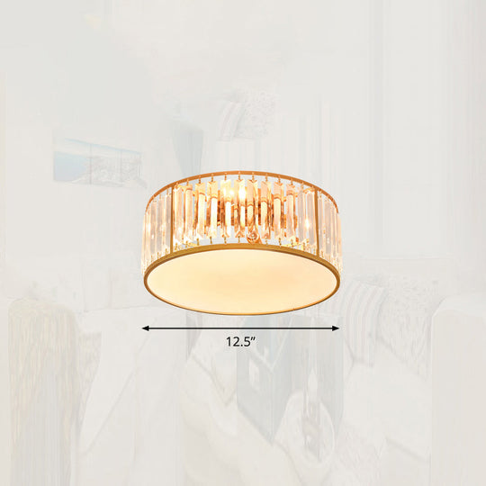 Minimalist Crystal Drum Ceiling Lamp - Bedroom Flush Mount Light Gold / 12.5