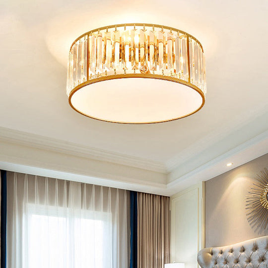 Minimalist Crystal Drum Ceiling Lamp - Bedroom Flush Mount Light