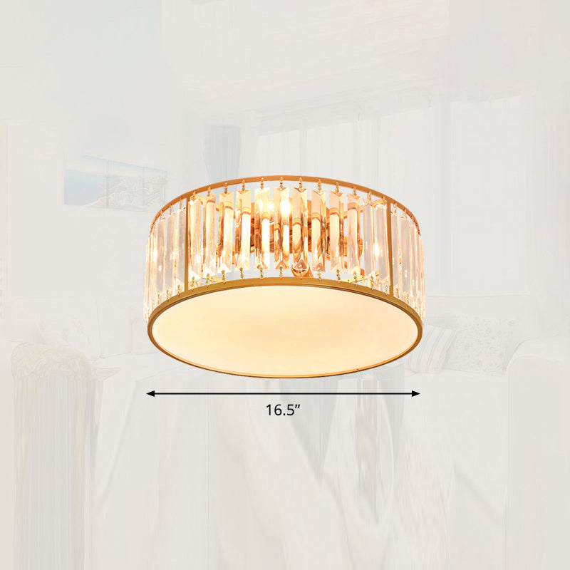 Minimalist Crystal Drum Ceiling Lamp - Bedroom Flush Mount Light