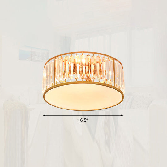 Minimalist Crystal Drum Ceiling Lamp - Bedroom Flush Mount Light