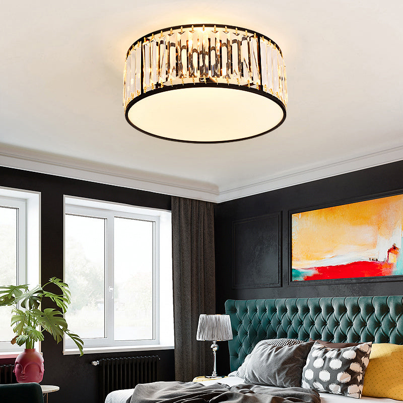 Minimalist Crystal Drum Ceiling Lamp - Bedroom Flush Mount Light