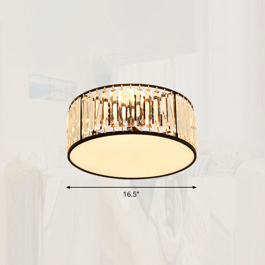 Minimalist Crystal Drum Ceiling Lamp - Bedroom Flush Mount Light