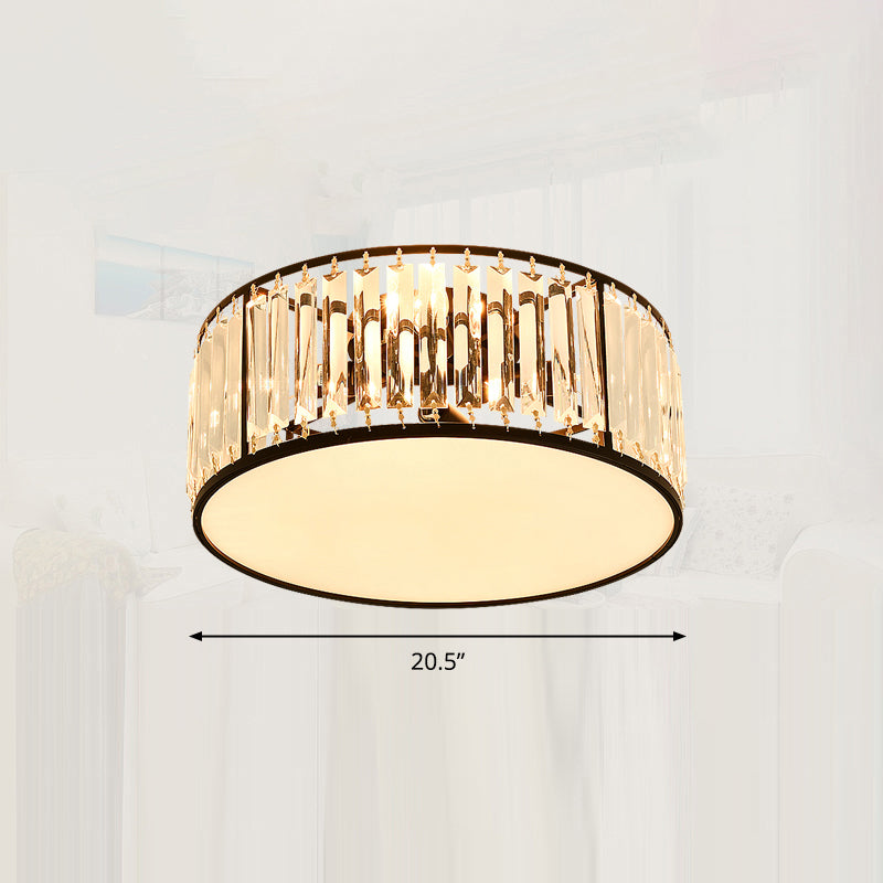 Minimalist Crystal Drum Ceiling Lamp - Bedroom Flush Mount Light