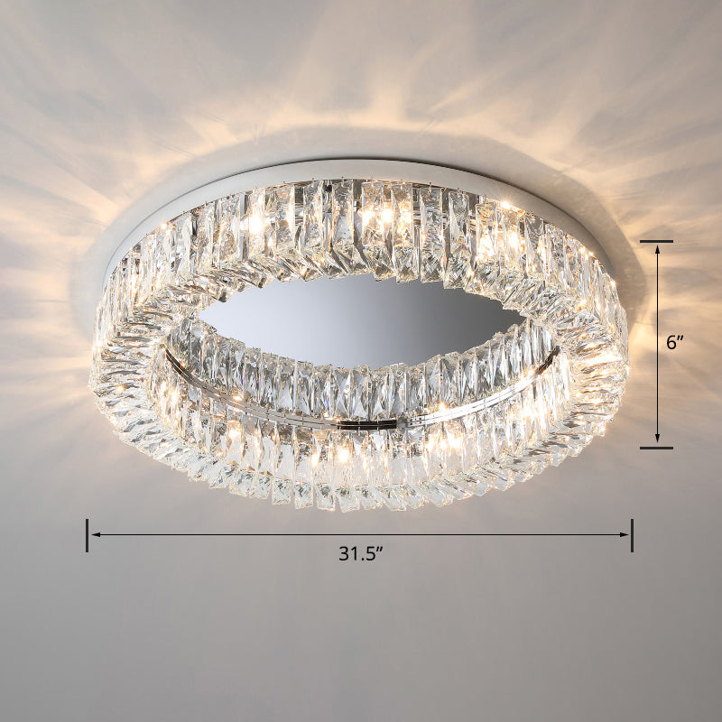 Circular Crystal Ceiling Light Fixture for Modern Living Room - Flush-Mount Design