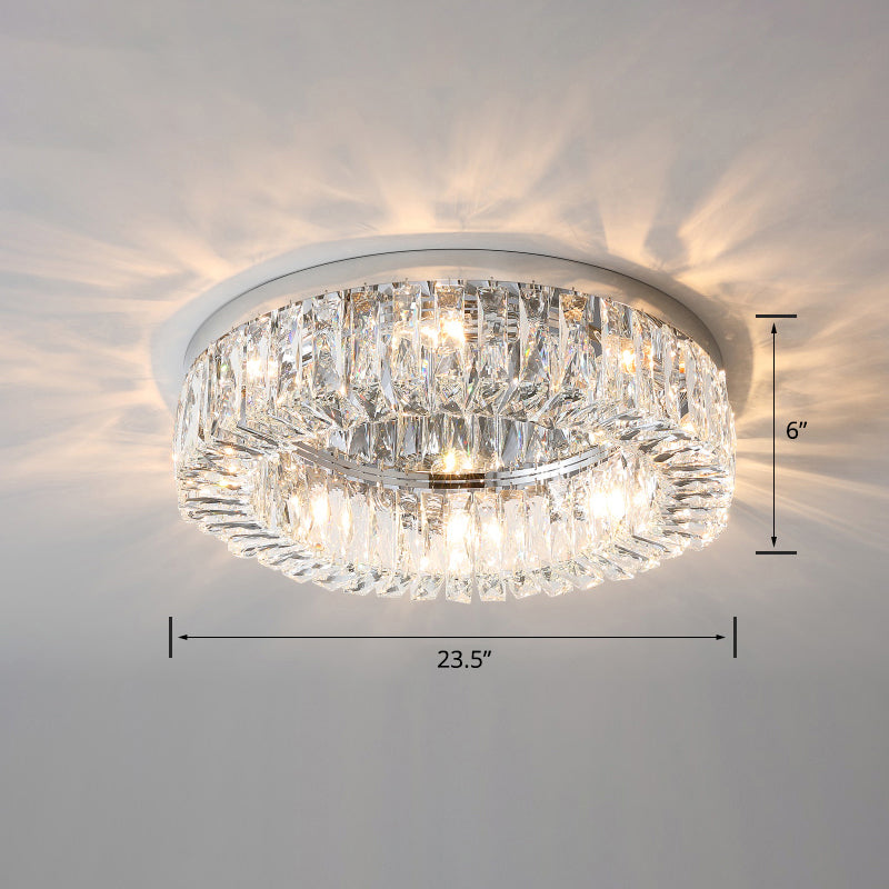 Circular Crystal Ceiling Light Fixture For Modern Living Room - Flush-Mount Design Silver / 23.5