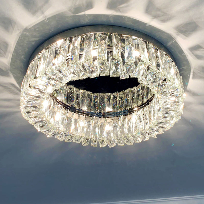 Circular Crystal Ceiling Light Fixture for Modern Living Room - Flush-Mount Design