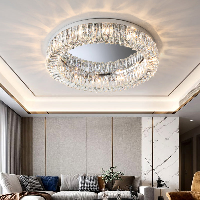 Circular Crystal Ceiling Light Fixture for Modern Living Room - Flush-Mount Design