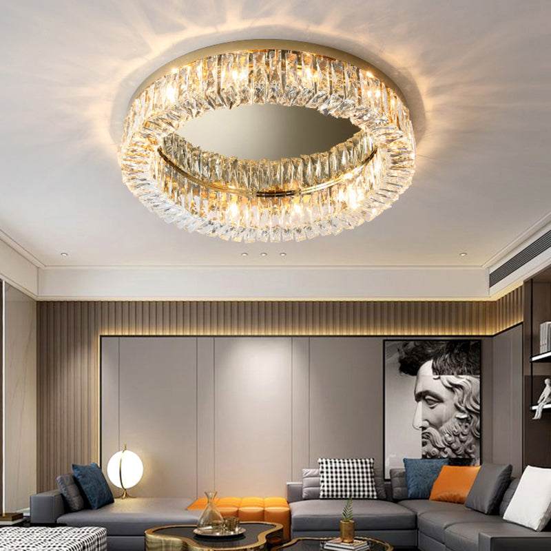 Circular Crystal Ceiling Light Fixture for Modern Living Room - Flush-Mount Design