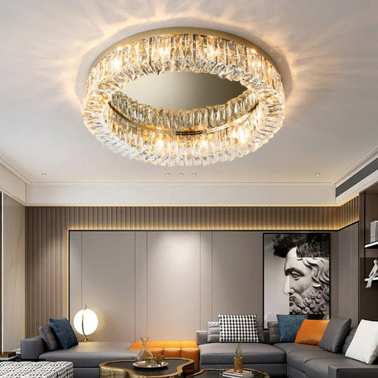 Circular Crystal Ceiling Light Fixture For Modern Living Room - Flush-Mount Design