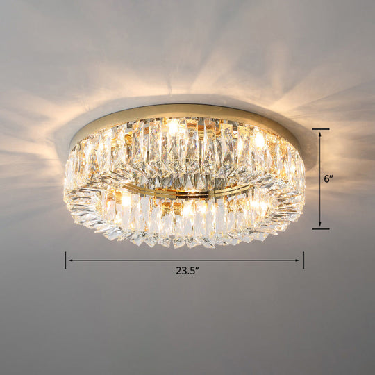 Circular Crystal Ceiling Light Fixture for Modern Living Room - Flush-Mount Design