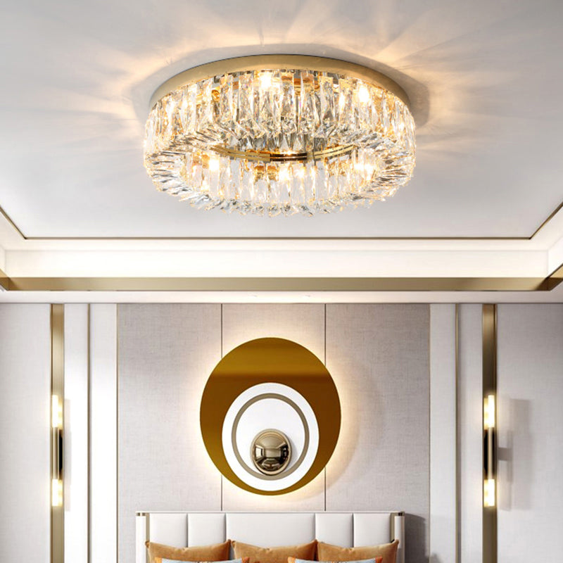 Circular Crystal Ceiling Light Fixture for Modern Living Room - Flush-Mount Design