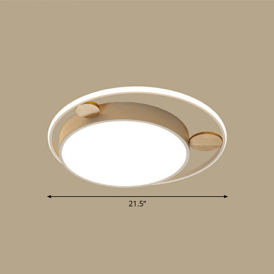 White Led Round Flush Mount Ceiling Light For Minimalist Bedrooms / 21.5 Warm