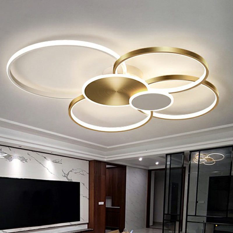 Modern LED Metal Flush Ceiling Light for Living Room - Circular Design, Flush Mounted