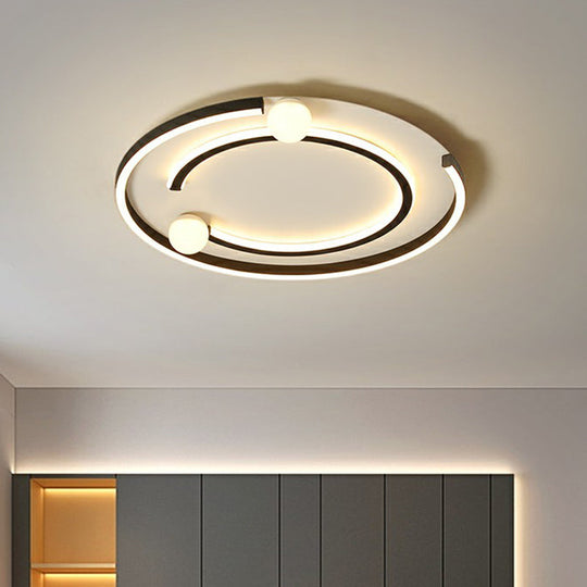 Minimalistic Geometric LED Flush Ceiling Light in Black for Bedrooms