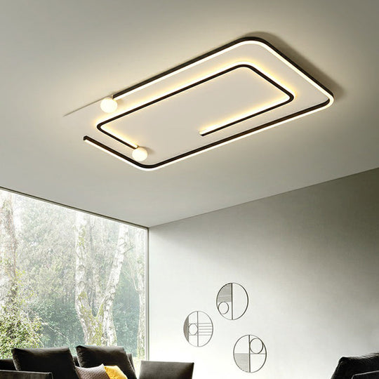 Minimalistic Geometric LED Flush Ceiling Light in Black for Bedrooms