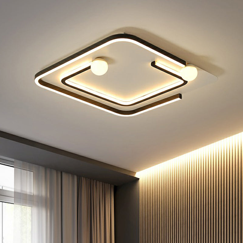 Minimalistic Geometric LED Flush Ceiling Light in Black for Bedrooms