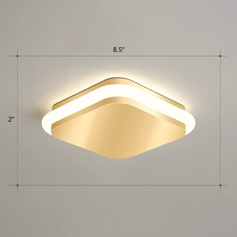 Modern Gold Acrylic Led Ceiling Mount Light - Geometric Foyer Flushmount / Third Gear Square Plate