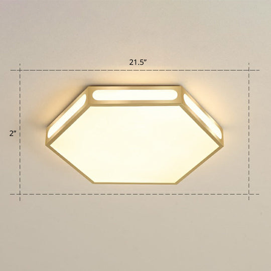 Modern Gold Hexagon Led Flush Mount Ceiling Light For Bedroom / 21.5 Warm