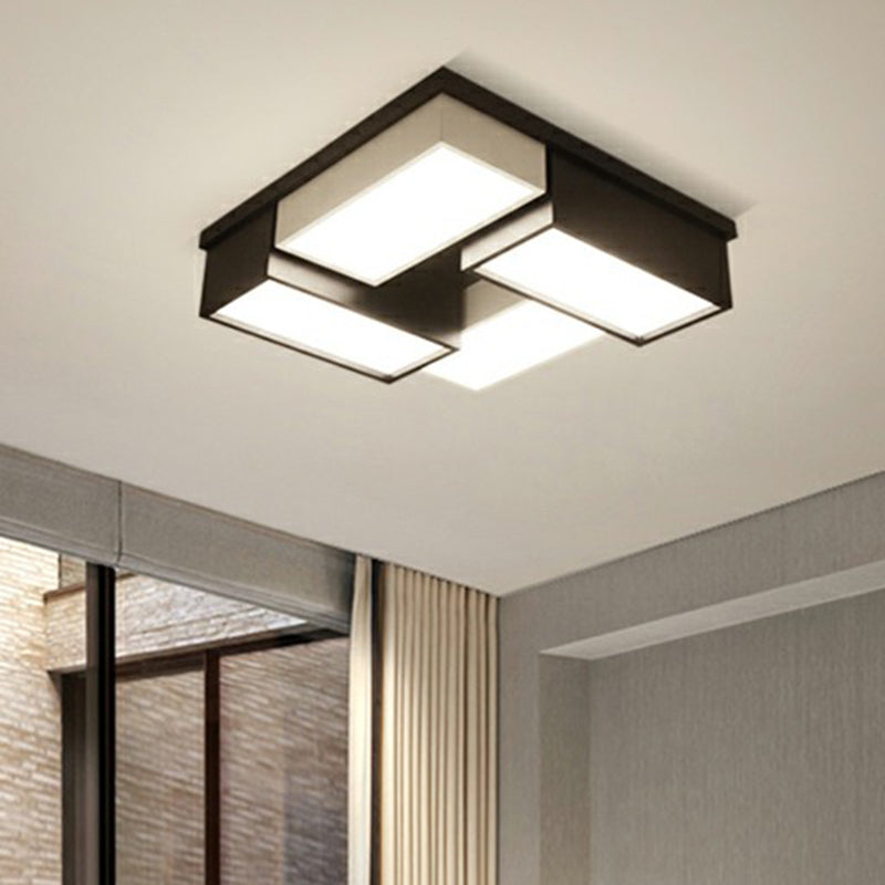 Modern Black Geometric Acrylic Shade Flush Mount Ceiling Light For Bedrooms / Third Gear Rectangle