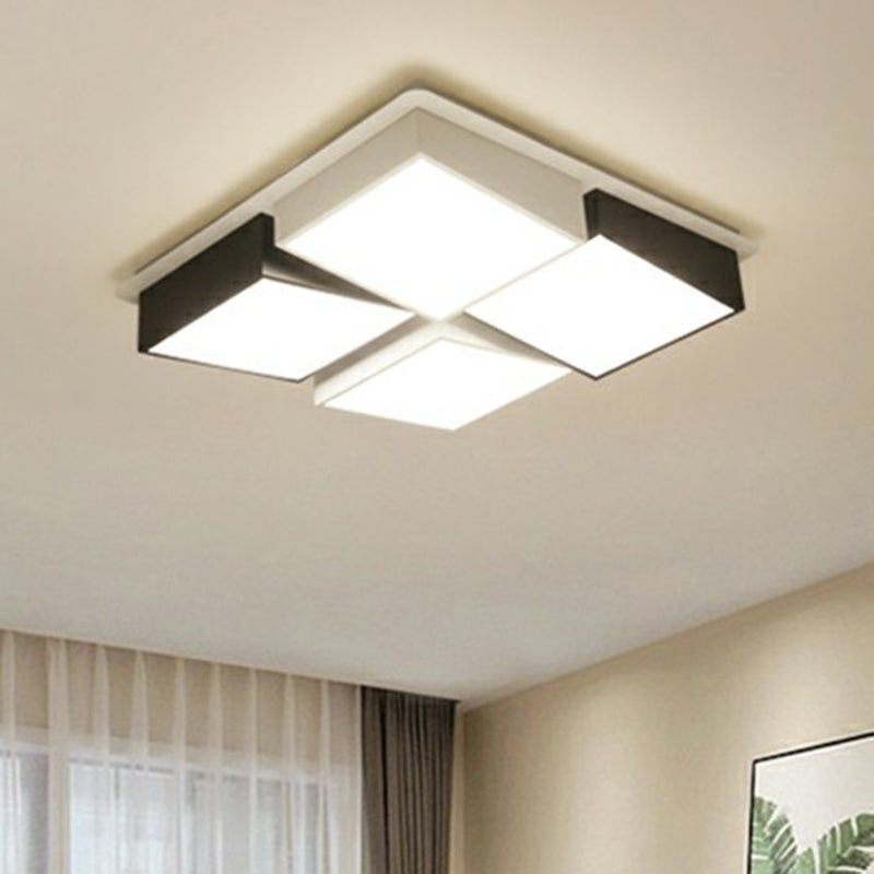 Modern Black Geometric Acrylic Shade Flush Mount Ceiling Light For Bedrooms / Remote Control