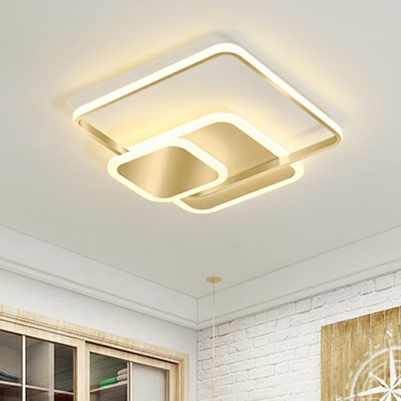 Gold Finish Square Led Flushmount Ceiling Light - Minimalist Metal Design