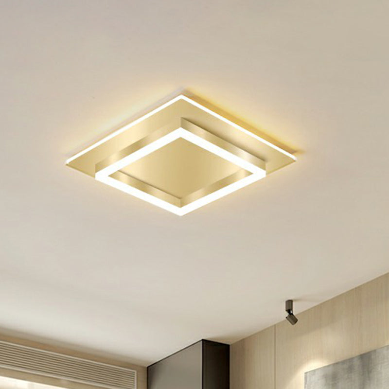 Golden Flush Mount LED Lamp: Minimalist Metal Ceiling Light for Bedroom