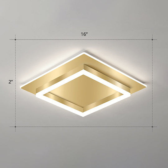 Golden Flush Mount Led Lamp: Minimalist Metal Ceiling Light For Bedroom Gold / 16 White