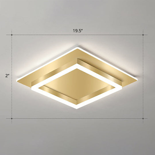 Golden Flush Mount LED Lamp: Minimalist Metal Ceiling Light for Bedroom