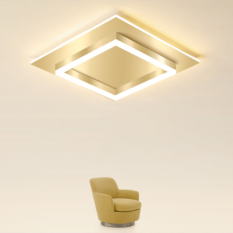 Golden Flush Mount LED Lamp: Minimalist Metal Ceiling Light for Bedroom