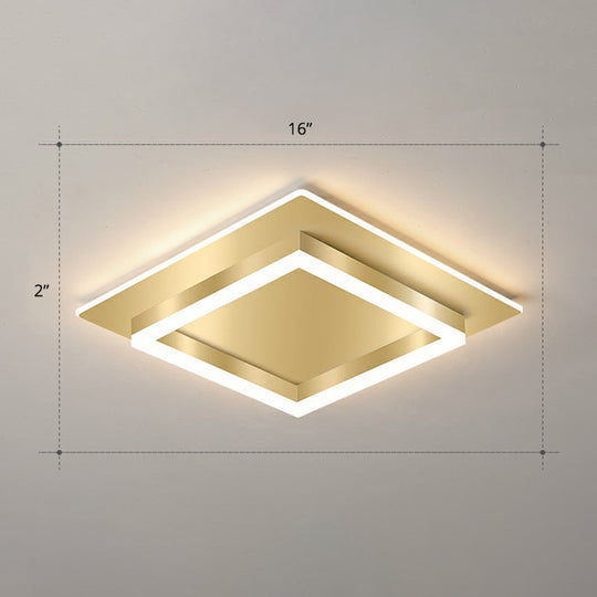 Golden Flush Mount LED Lamp: Minimalist Metal Ceiling Light for Bedroom