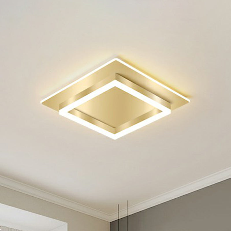 Golden Flush Mount LED Lamp: Minimalist Metal Ceiling Light for Bedroom