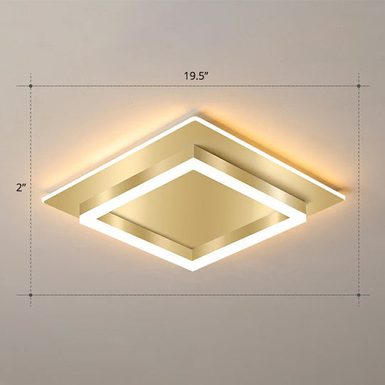 Golden Flush Mount LED Lamp: Minimalist Metal Ceiling Light for Bedroom