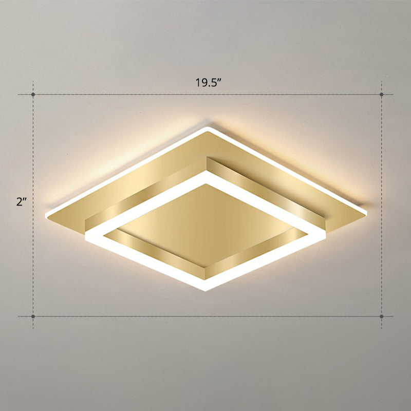 Golden Flush Mount LED Lamp: Minimalist Metal Ceiling Light for Bedroom