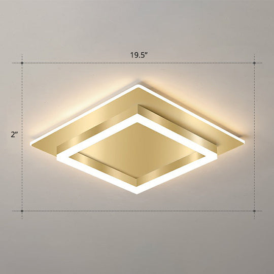 Golden Flush Mount Led Lamp: Minimalist Metal Ceiling Light For Bedroom Gold / 19.5 Remote Control