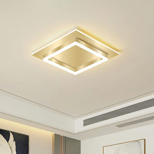 Golden Flush Mount LED Lamp: Minimalist Metal Ceiling Light for Bedroom