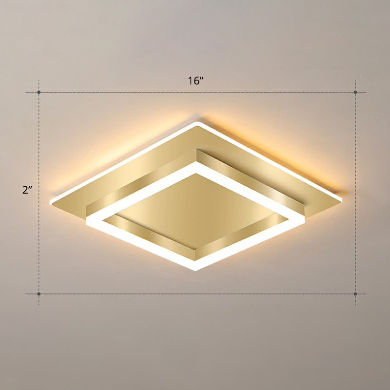 Golden Flush Mount LED Lamp: Minimalist Metal Ceiling Light for Bedroom