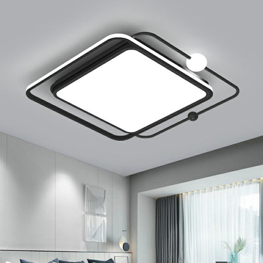 Nordic LED Flush Mount Ceiling Light with Square and Orb Design in Black Acrylic for Bedrooms