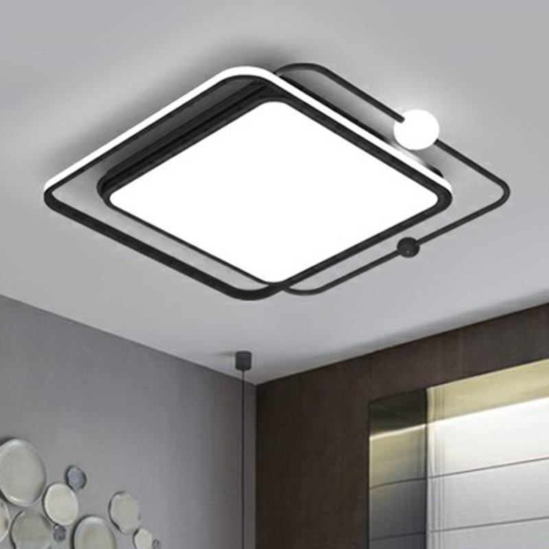 Nordic LED Flush Mount Ceiling Light with Square and Orb Design in Black Acrylic for Bedrooms