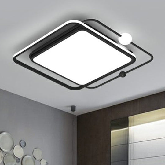 Nordic Led Flush Mount Ceiling Light With Square And Orb Design In Black Acrylic For Bedrooms