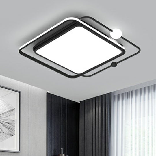 Nordic LED Flush Mount Ceiling Light with Square and Orb Design in Black Acrylic for Bedrooms