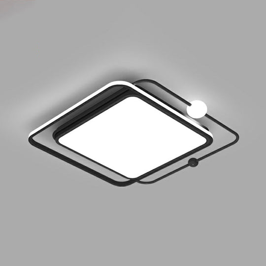 Nordic LED Flush Mount Ceiling Light with Square and Orb Design in Black Acrylic for Bedrooms