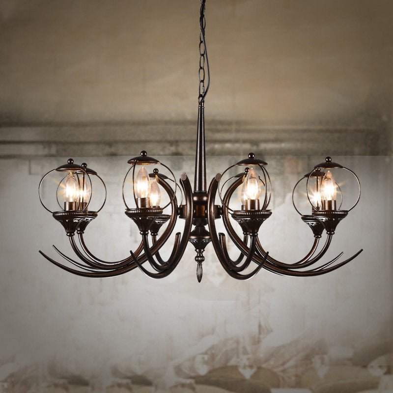 Metal Black Hanging Chandelier - Curved Arm 6 Bulbs Traditional Pendant Light For Restaurants