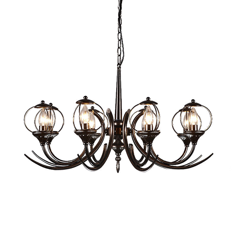 Metal Black Hanging Chandelier - Curved Arm 6 Bulbs Traditional Pendant Light For Restaurants