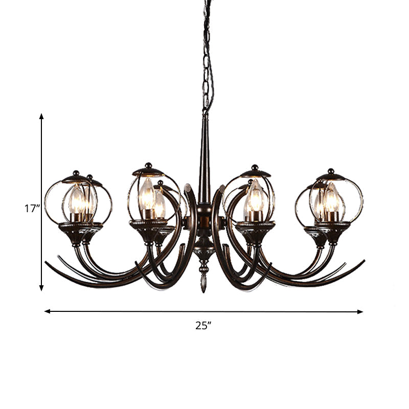 Metal Black Hanging Chandelier - Curved Arm 6 Bulbs Traditional Pendant Light For Restaurants