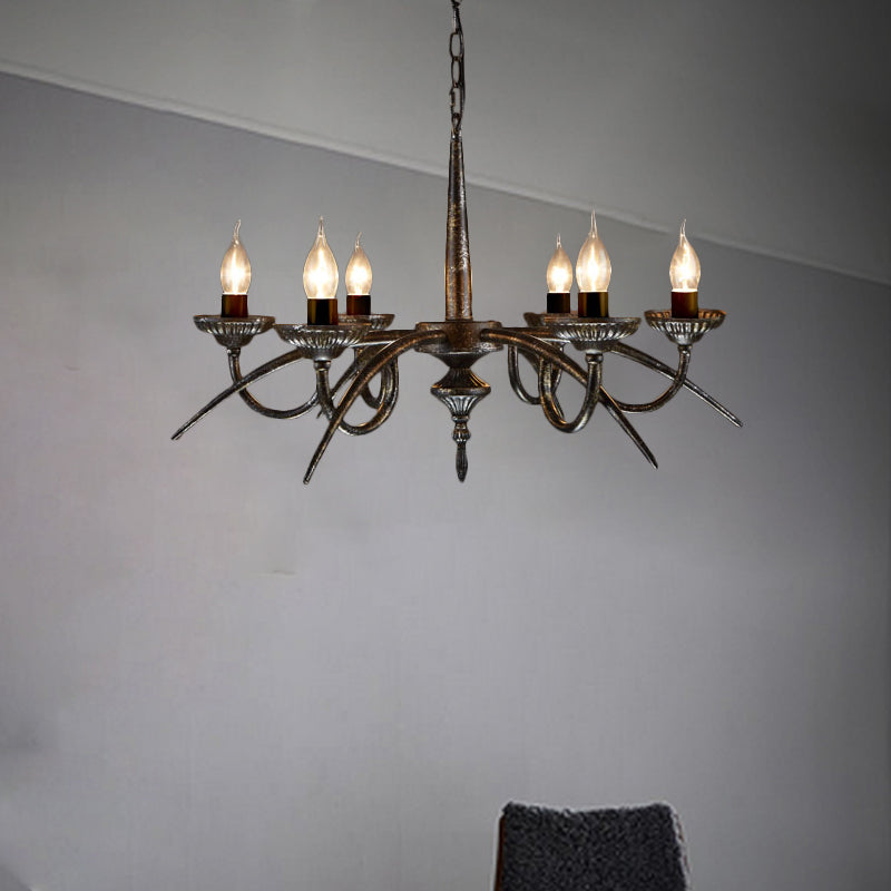 Black Metal Industrial Candelabra Pendant Chandelier With 6 Hanging Lights For Bedroom Ceiling